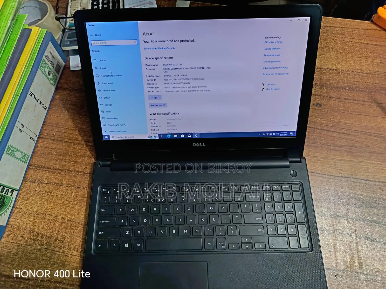 Laptop Dell Inspiron 15 3000 8GB Intel Core I3 SSD 128GB