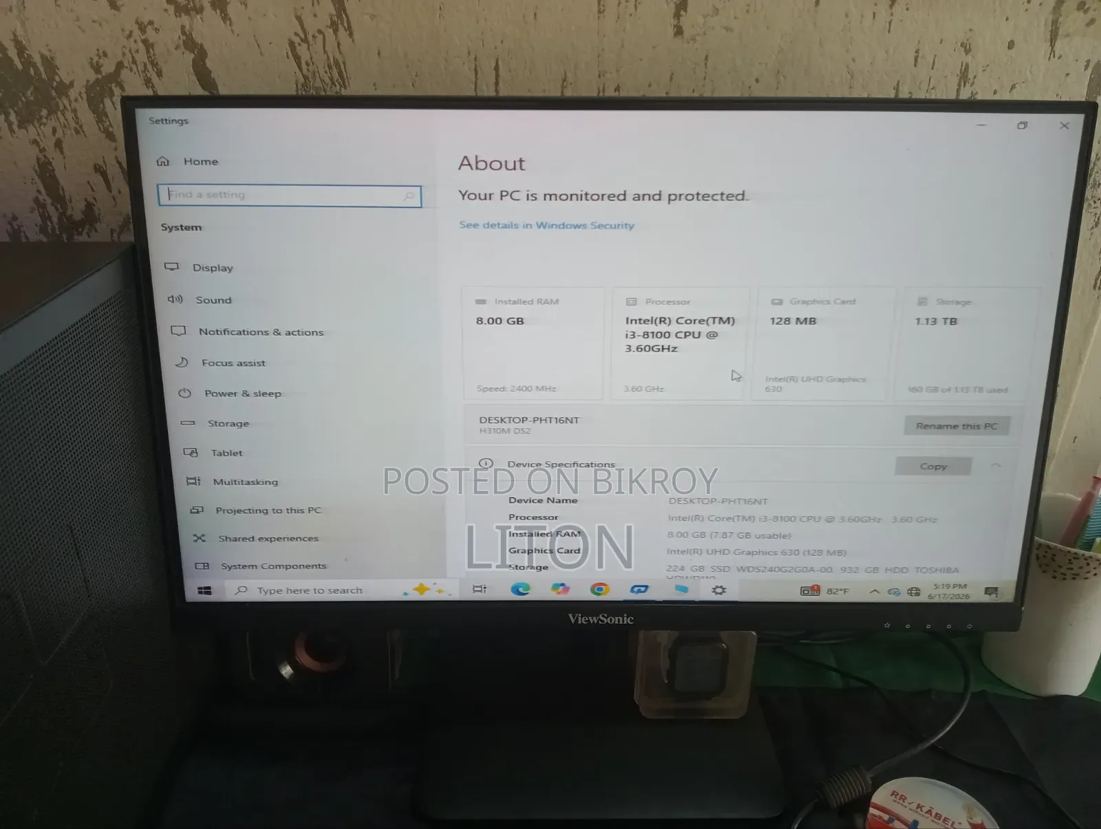 Desktop Computer 8GB Intel Core I3 SSD 1T