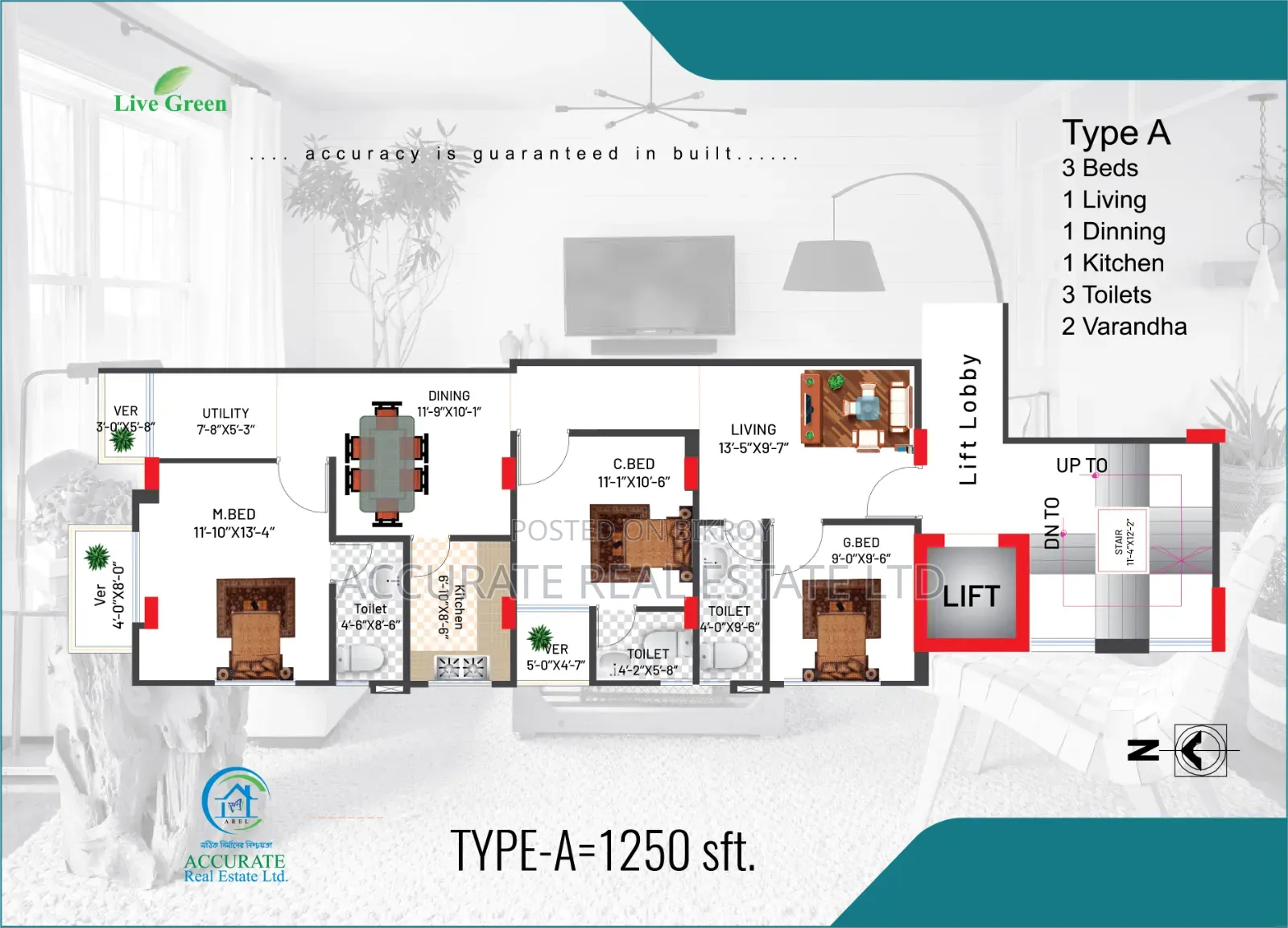 3-Bedroom Apartment in Accurate Real Estate, Jhigatola for Sale
