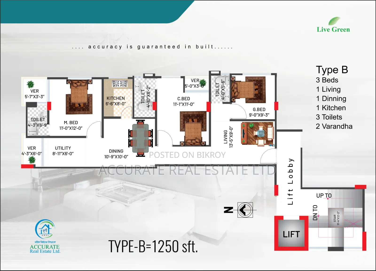 3-Bedroom Apartment in Accurate Real Estate, Jhigatola for Sale