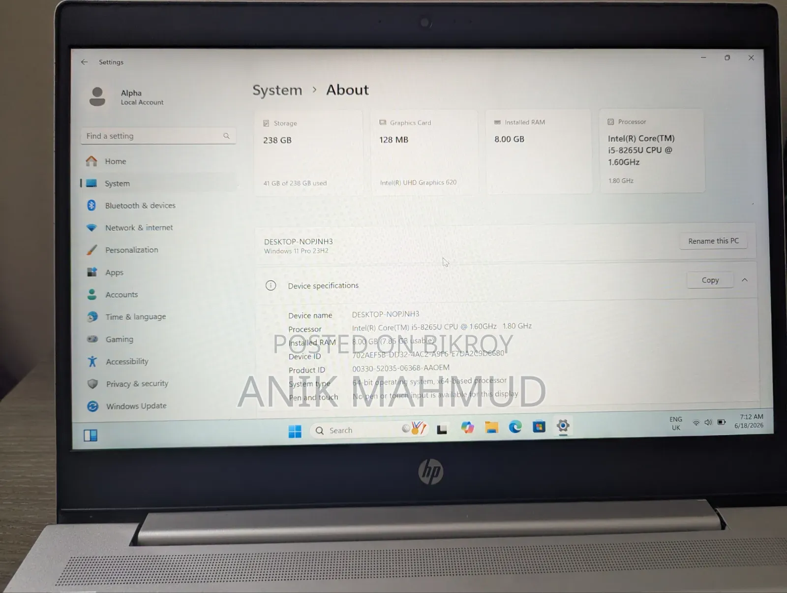 Laptop HP ProBook 440 G6 8GB Intel Core I5 SSHD+SSD 256GB