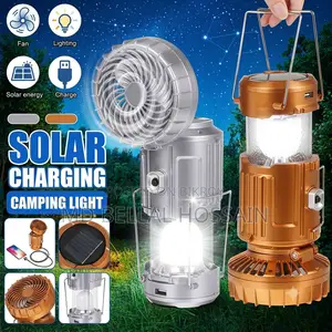 6 In 1 Portable Led Camping Lantern With Fan, Solar Charging Camping
