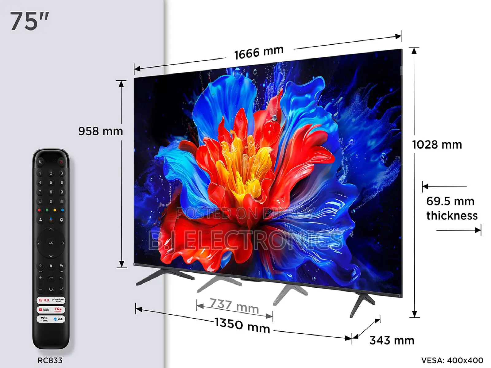 Tcl 75p8k 75" 4k Uhd Qled Smart Google Tv