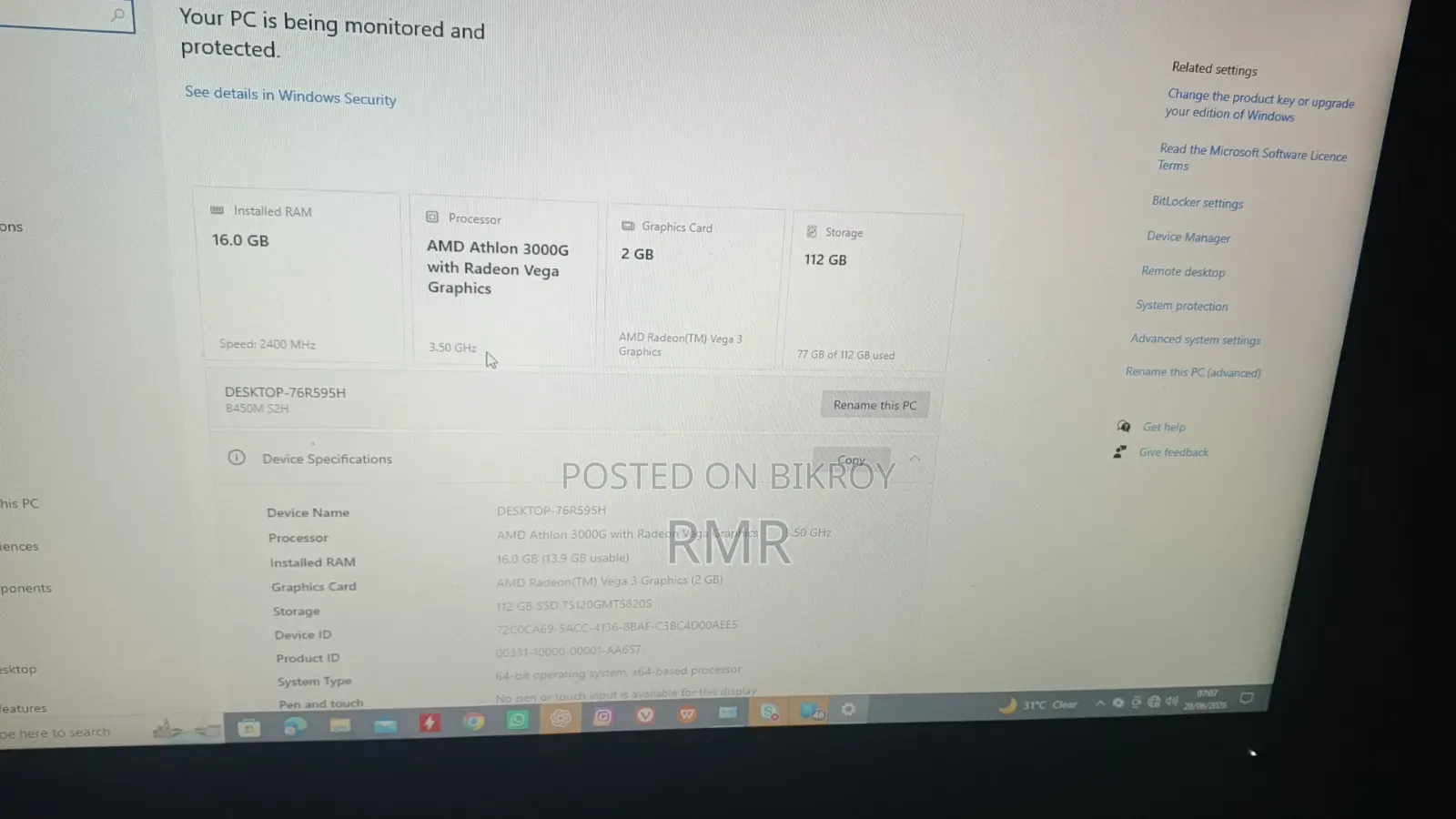 Desktop Computer Gigabyte GA-H110MSTX-HD3-ZK 16GB AMD SSD 128GB