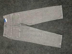 Grey Denim Jogger Pants – Relaxed Fit White Drawstring