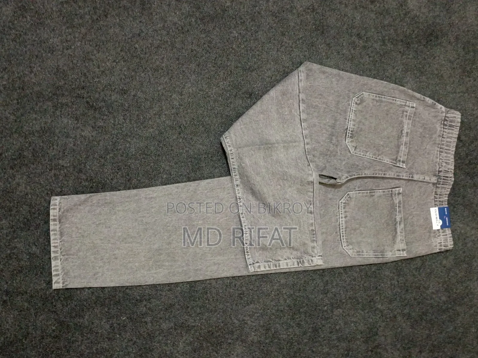 Grey Denim Jogger Pants – Relaxed Fit White Drawstring