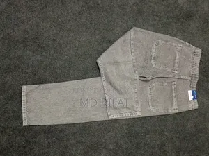 Grey Denim Jogger Pants – Relaxed Fit White Drawstring