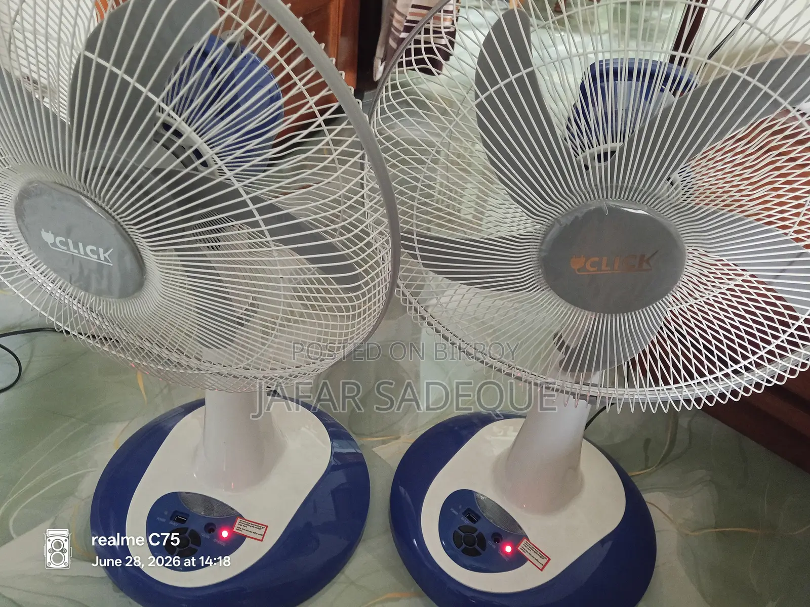 Click Charger Stand Fan 16" With Light 12 Hours Backup