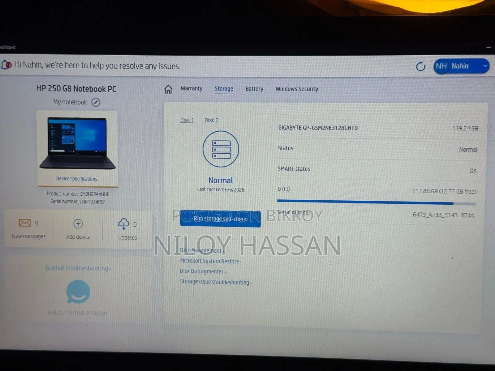 Laptop HP 250 G8 8GB Intel Core i3 SSD 128GB
