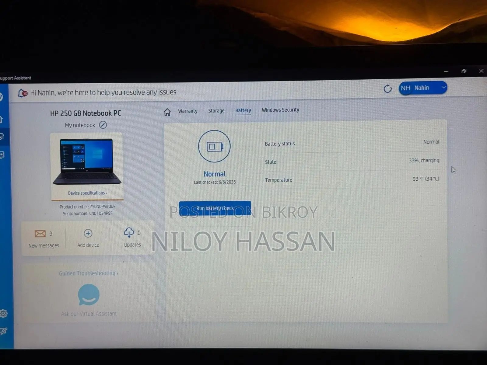 Laptop HP 250 G8 8GB Intel Core i3 SSD 128GB