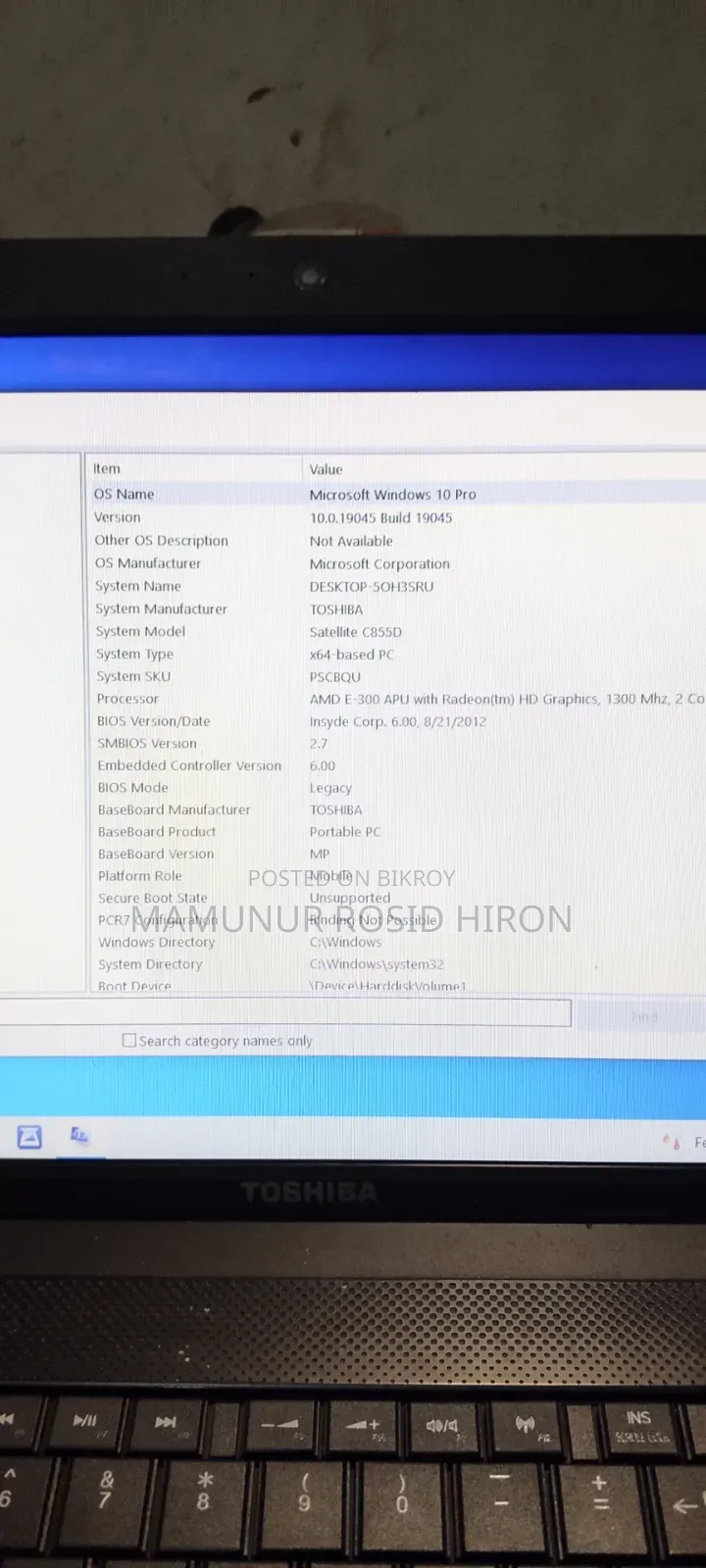Laptop Toshiba Satellite C855 6GB AMD HDD+SSD 256GB