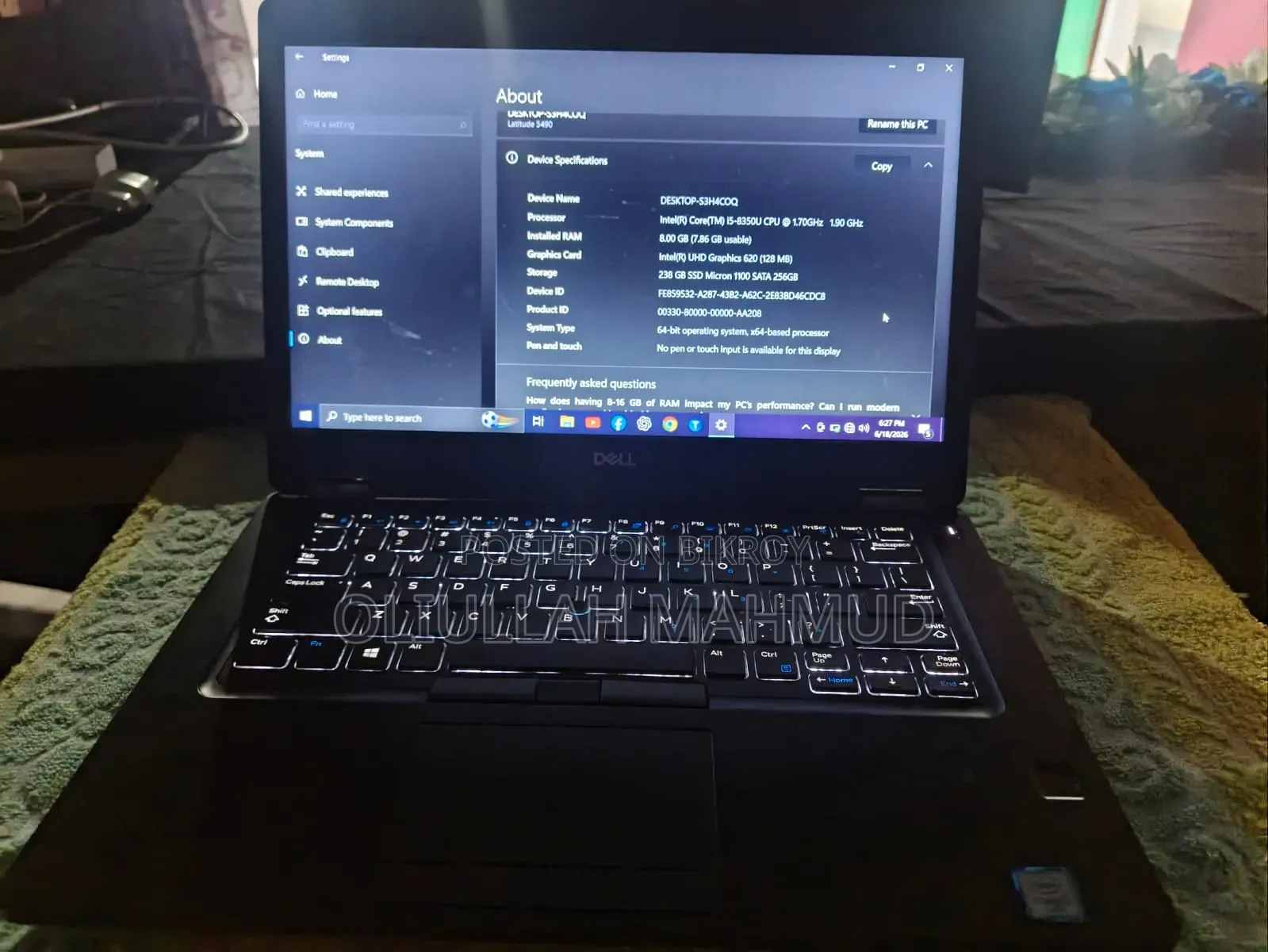Laptop Dell 8GB Intel Core i5 SSD 256GB