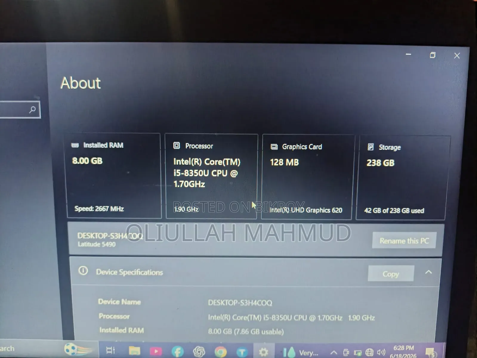 Laptop Dell 8GB Intel Core i5 SSD 256GB