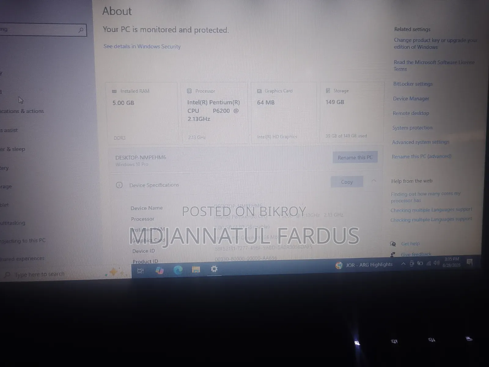 Laptop Lenovo A10 6GB Intel Celeron HDD 256GB