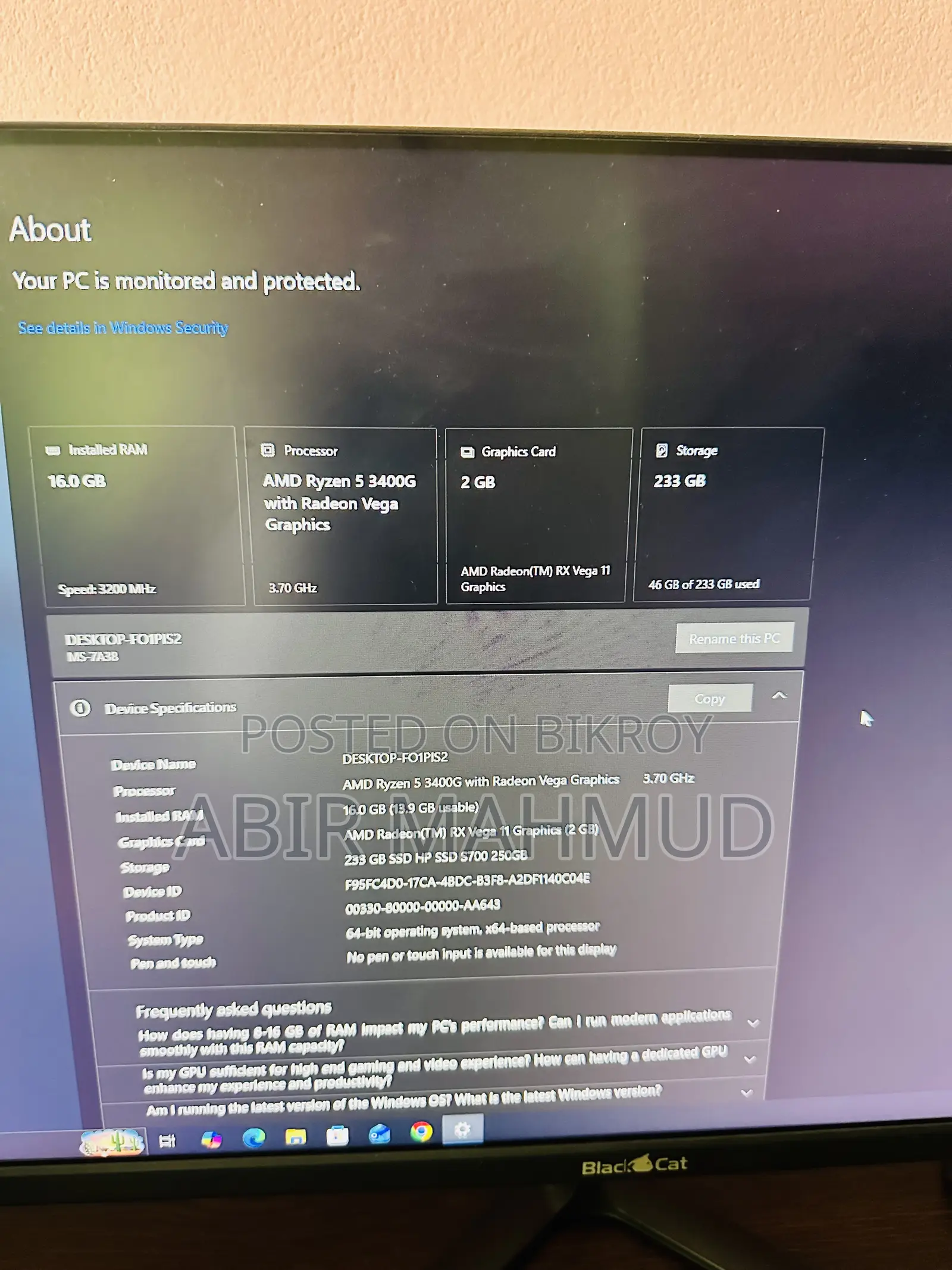 Desktop Computer 16GB AMD Ryzen 5 SSD 256GB