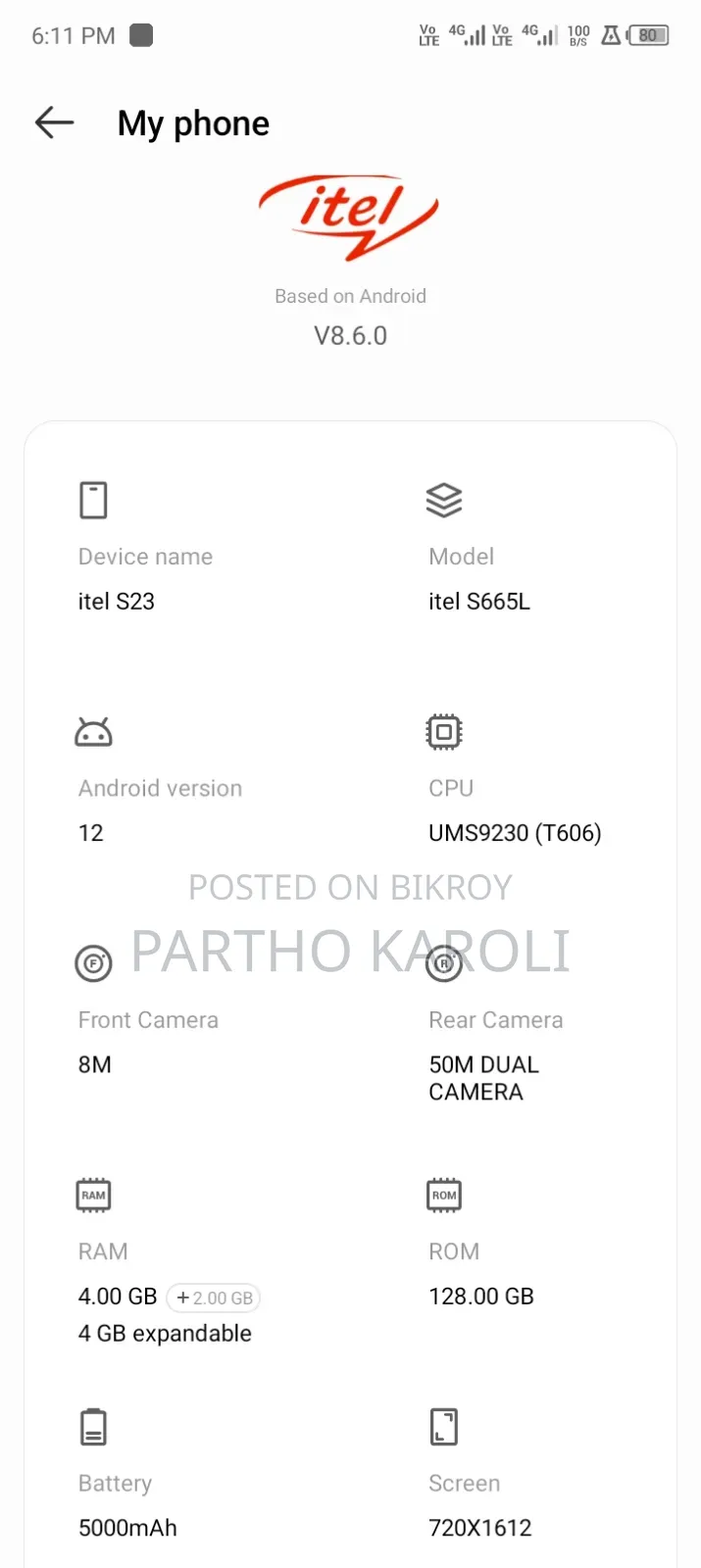 Itel S23 128 GB White