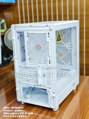H01 White Mid-Tower Gaming Computer Case With Tempered Glass