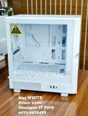 H01 White Mid-Tower Gaming Computer Case With Tempered Glass