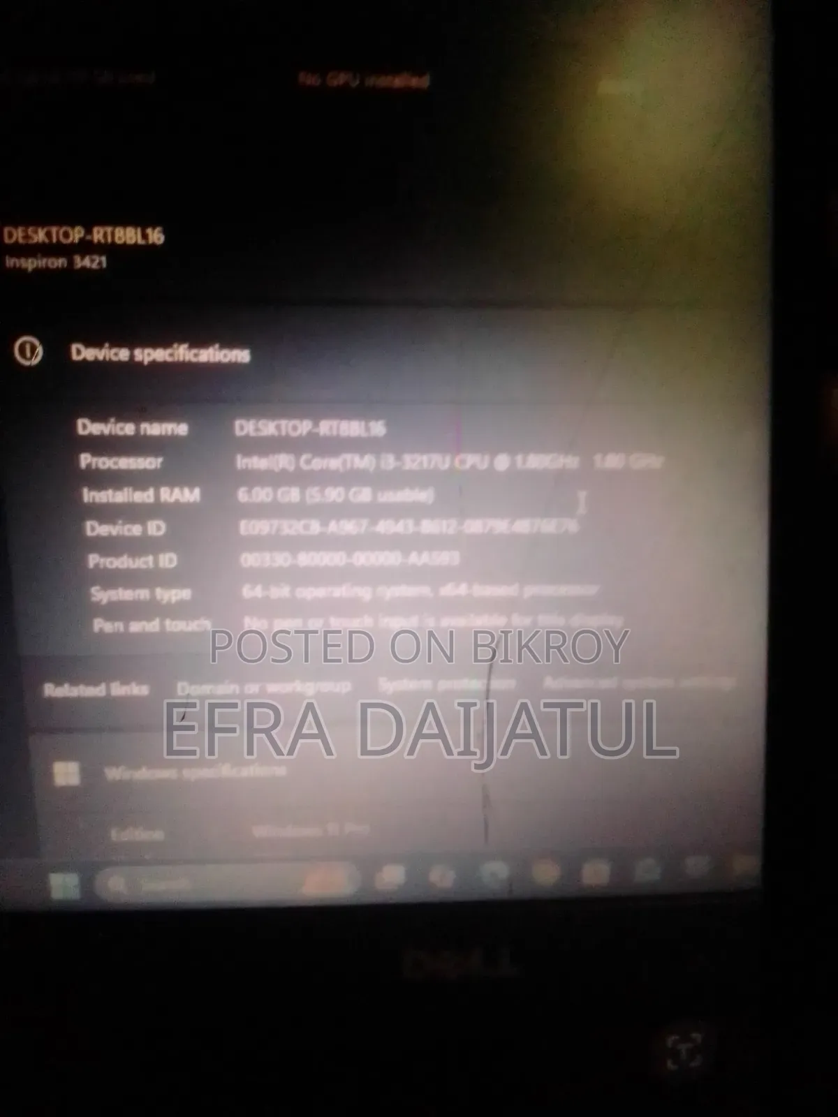 Laptop Dell Inspiron 15 3000 6GB Intel Core i3 SSD 128GB