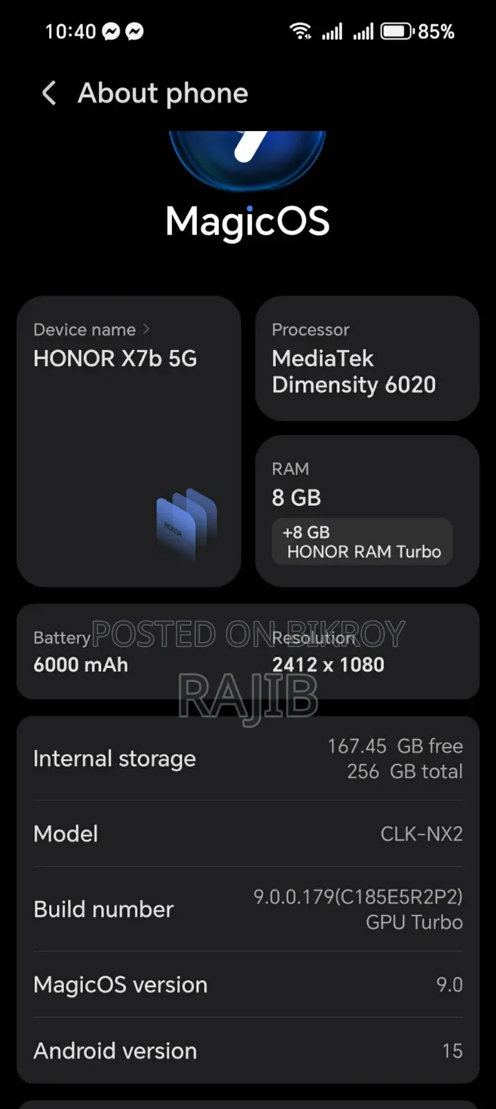 Honor X7b 5G 256 GB Silver