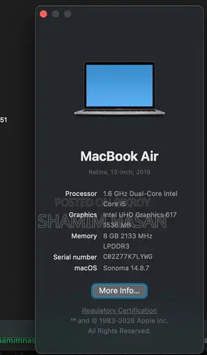 Laptop Apple MacBook 2019 8GB Intel Core I5 SSD 256GB