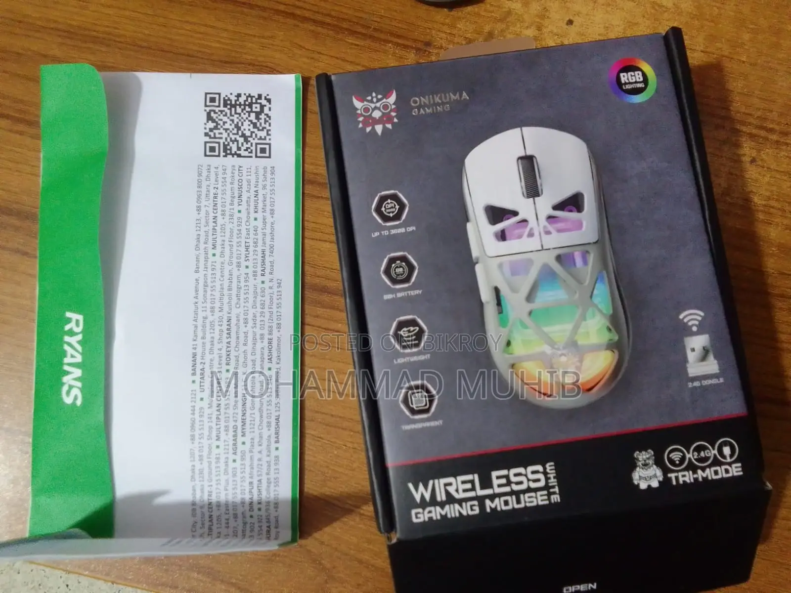 Onikuma Cw930 Rgb Tri Mode Wireless White Gaming Mouse