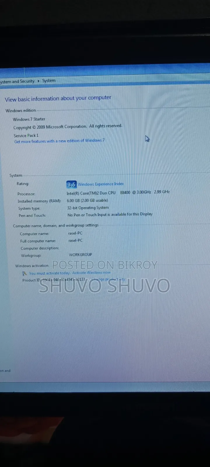 Desktop Computer 6GB Intel Core 2 Duo HDD 500GB