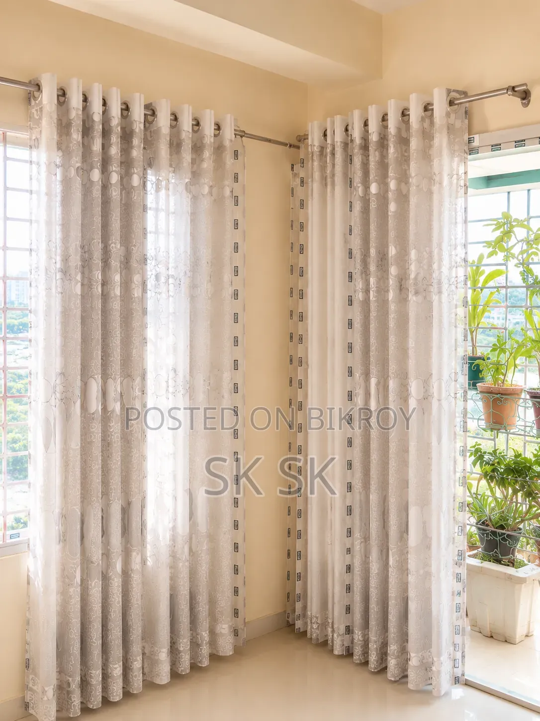 Luxury Pink Valance With White Sheer Corner Curtain, Premium Home Decor