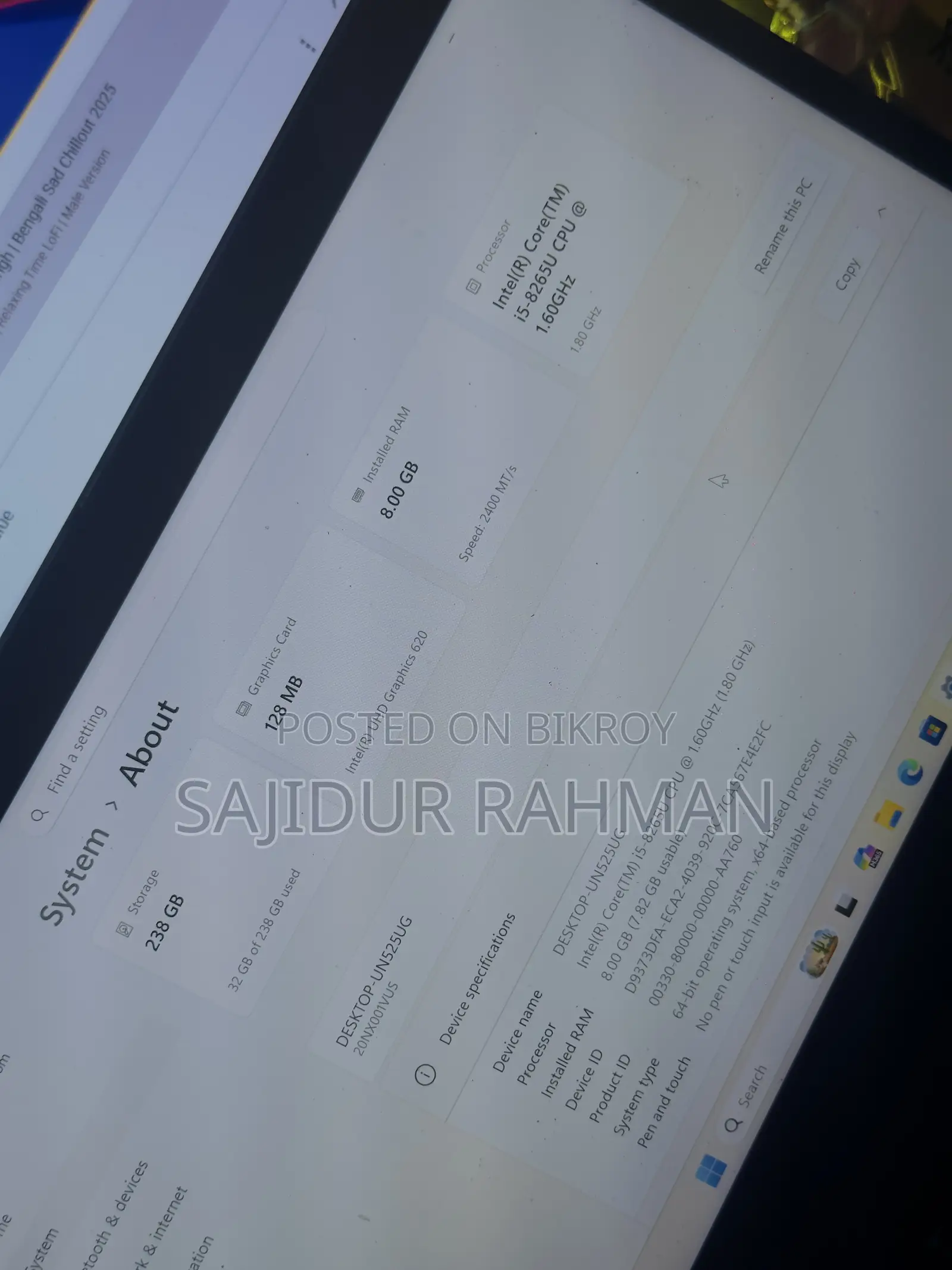 Laptop Lenovo ThinkPad T490s 8GB Intel Core I5 SSD 256GB