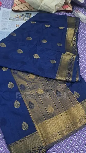 নীল রঙের ইন্ডিয়ান সফট কাতান শাড়ি বিক্রির জন্য