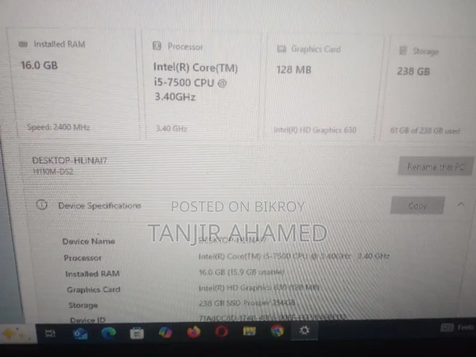 Desktop Computer HP 16GB Intel Core I5 SSD 256GB