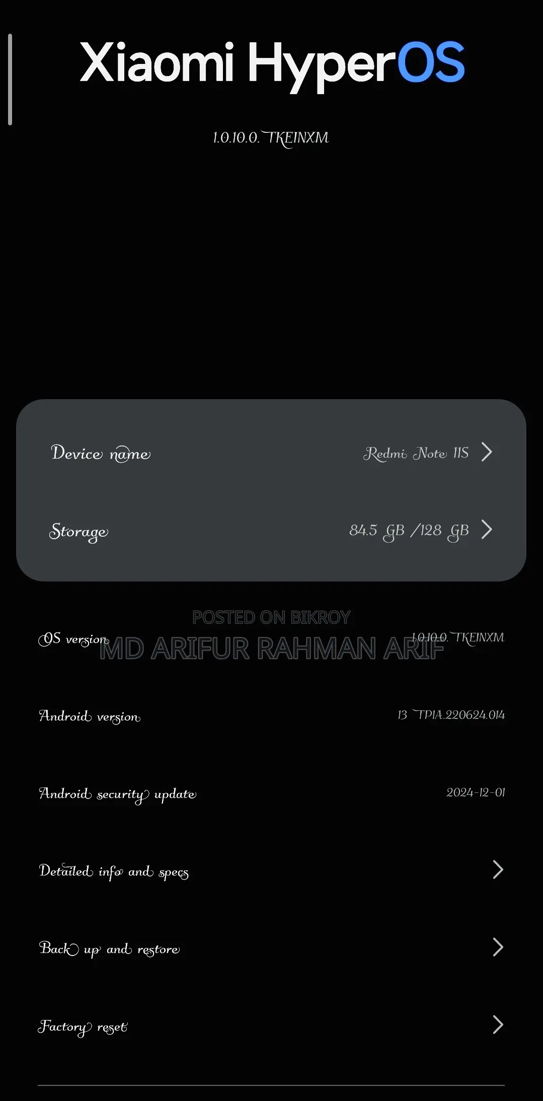 Xiaomi Redmi Note 11 ১২৮ জিবি ব্ল্যাক