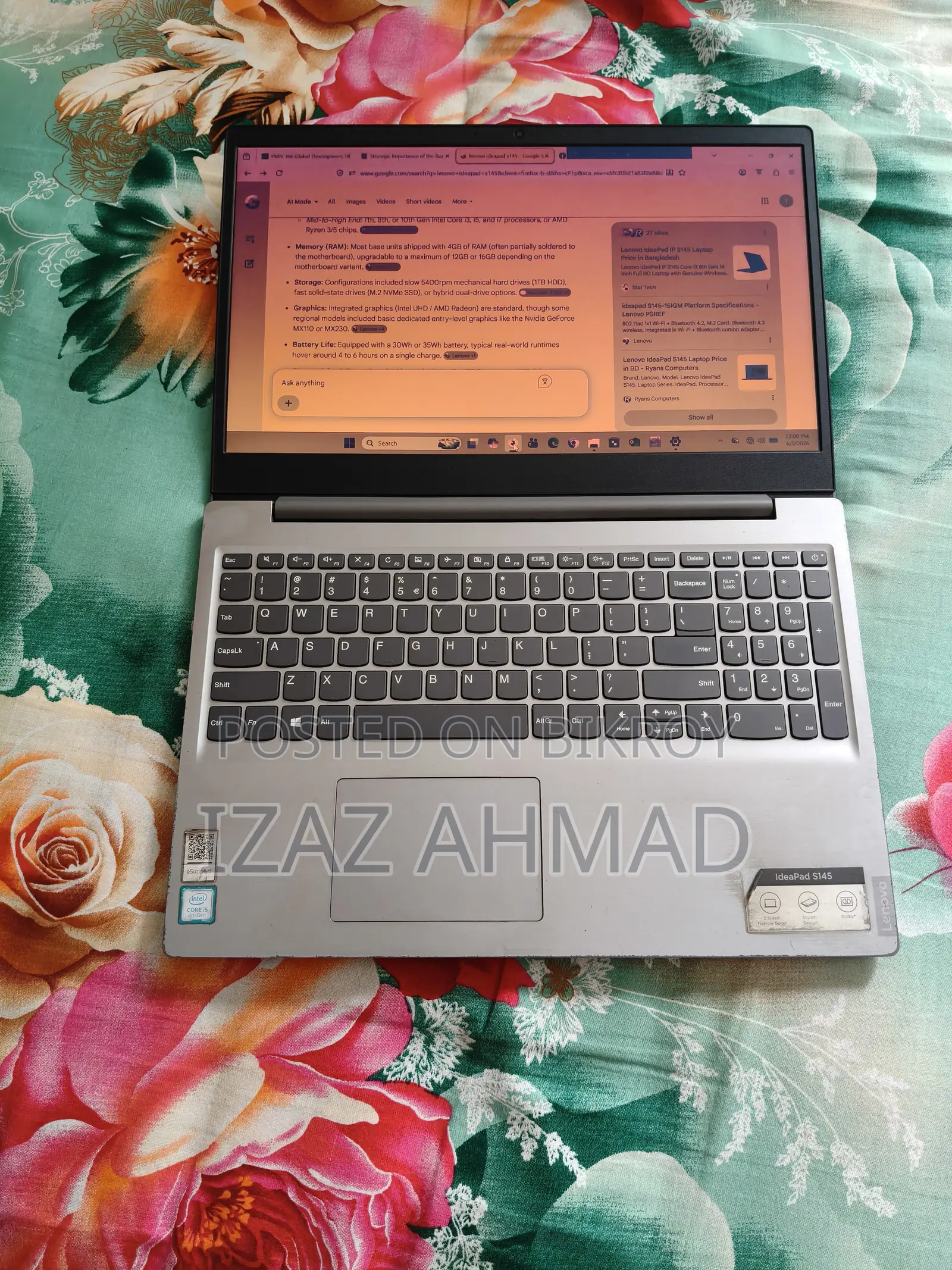 Laptop Lenovo IdeaPad S145 8GB Intel Core I5 HDD 1T