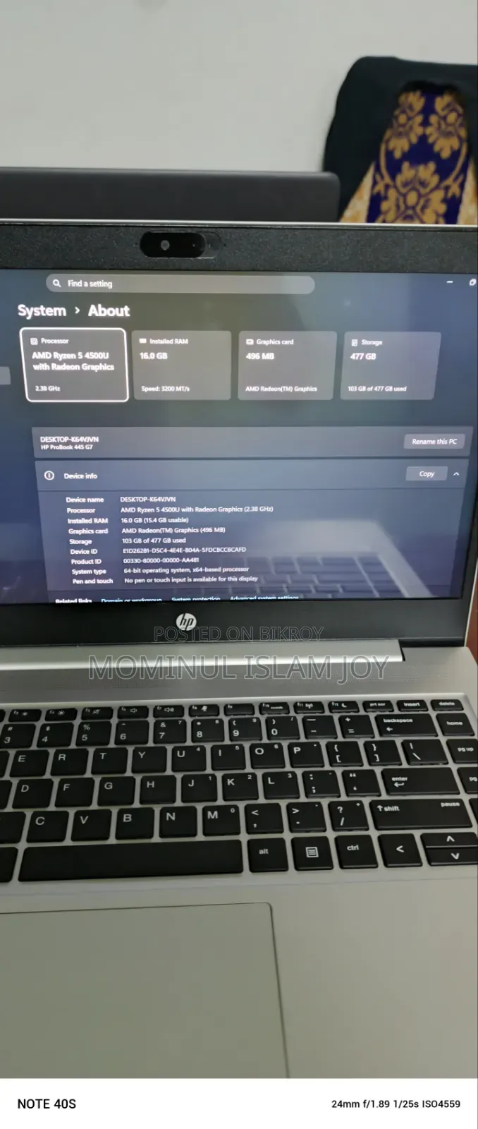 Laptop HP ProBook X360 455 G8 20GB AMD Ryzen 5 SSD 512GB