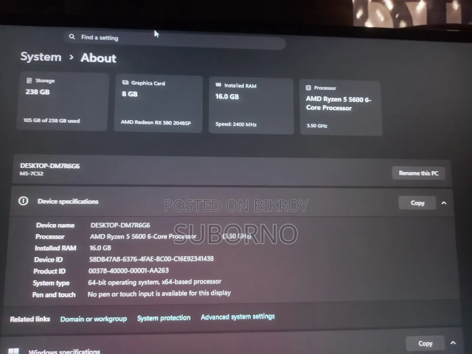 Desktop Computer MSI model 16GB AMD Ryzen 5 SSD 256GB