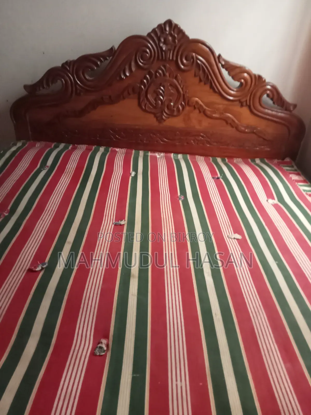 Teak wood bed for sale with mattress.