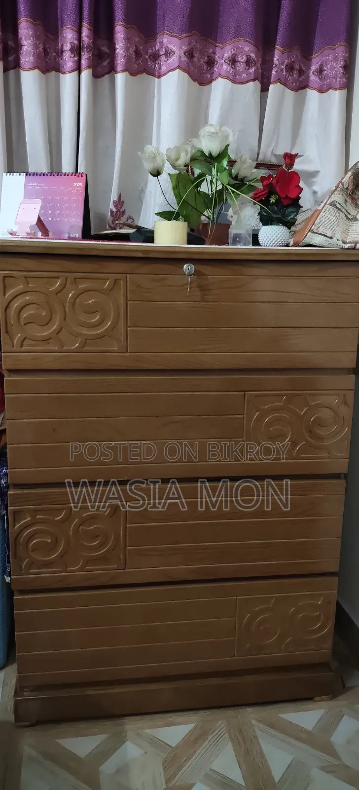 4-Drawer Wooden Almirah / Drawer Cabinet for Sale