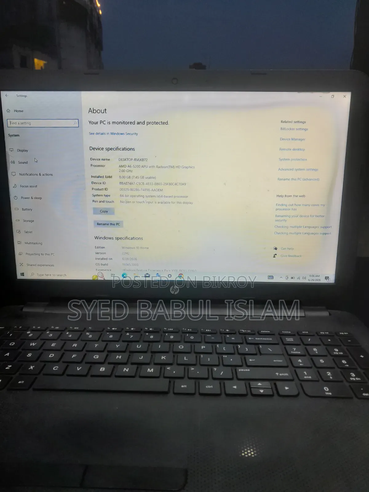 Laptop HP 15 8GB AMD A6 SSD 128GB