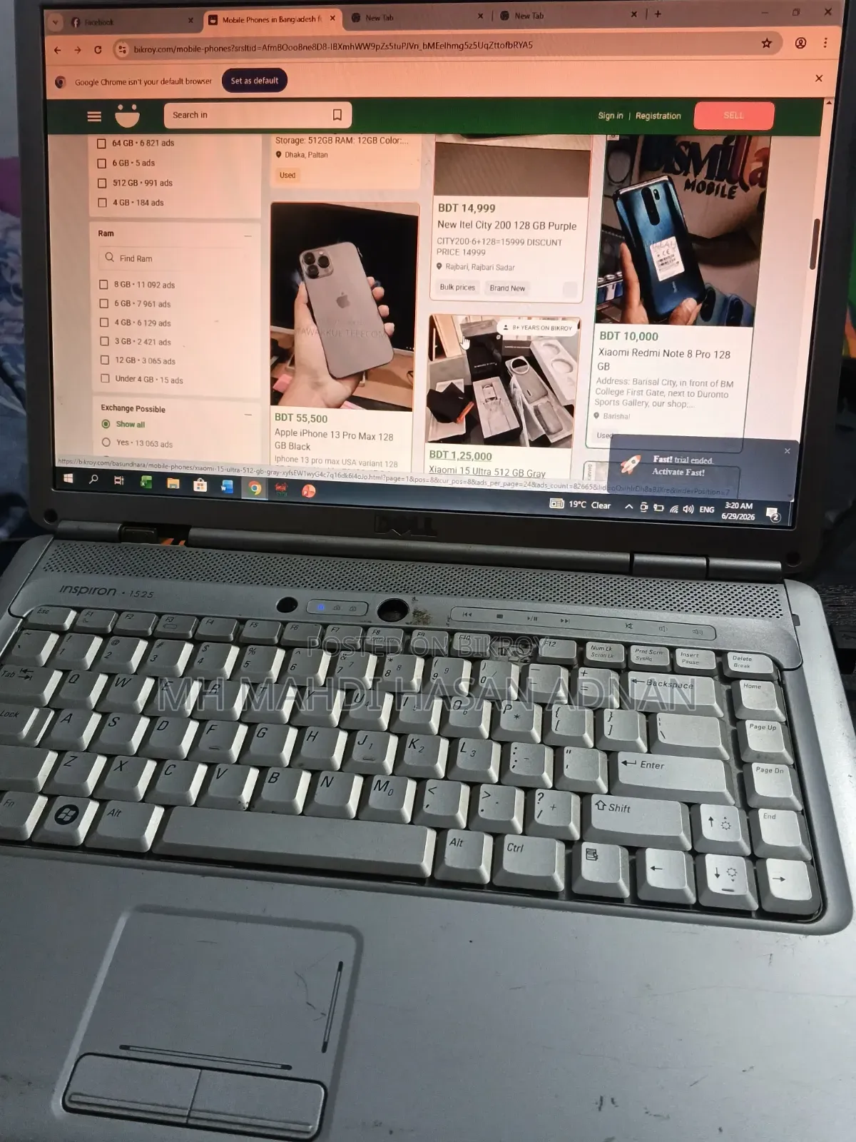 Laptop Dell Inspiron 1525 4GB Intel Core 2 Duo HDD 128GB