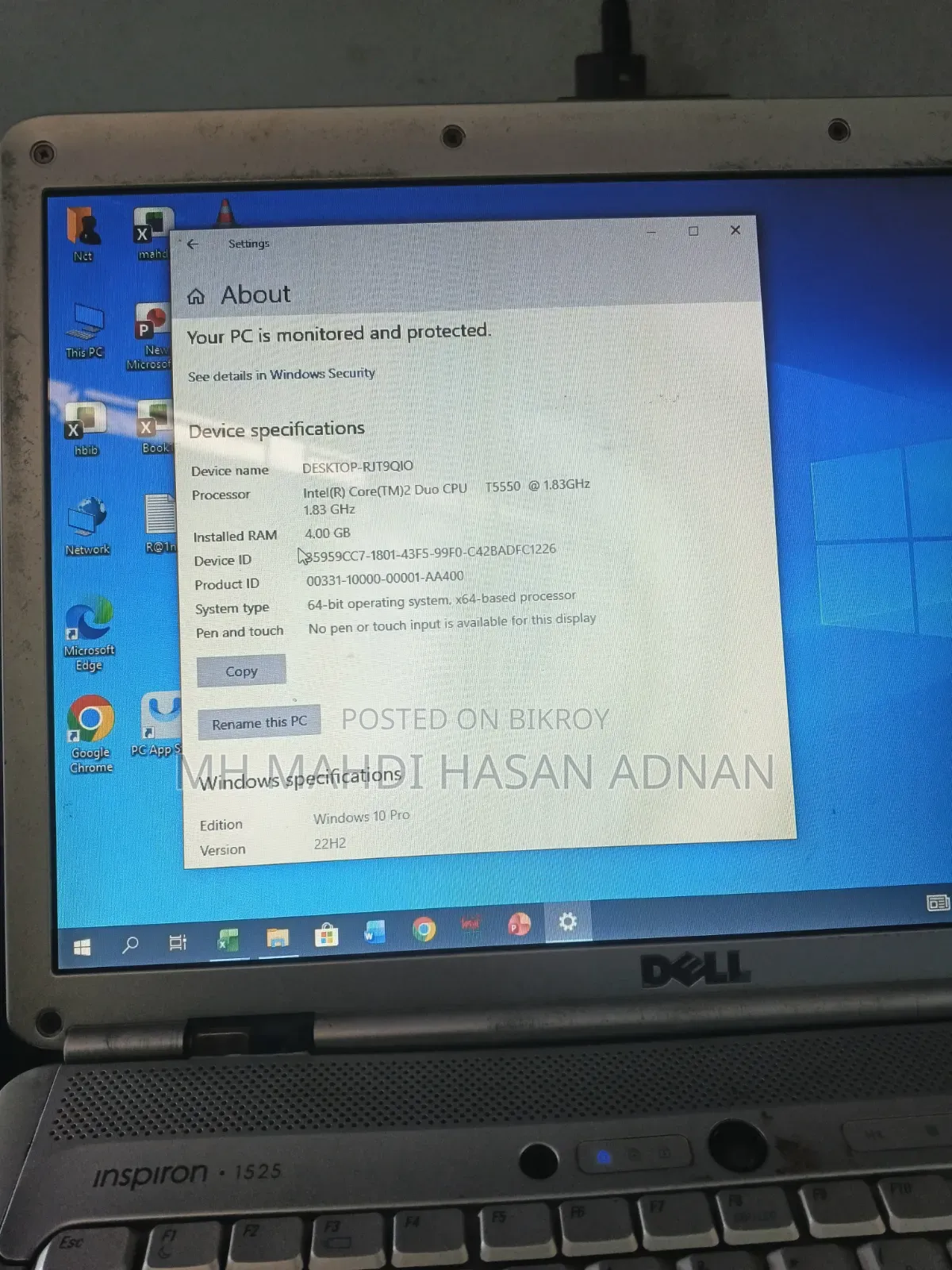 Laptop Dell Inspiron 1525 4GB Intel Core 2 Duo HDD 128GB