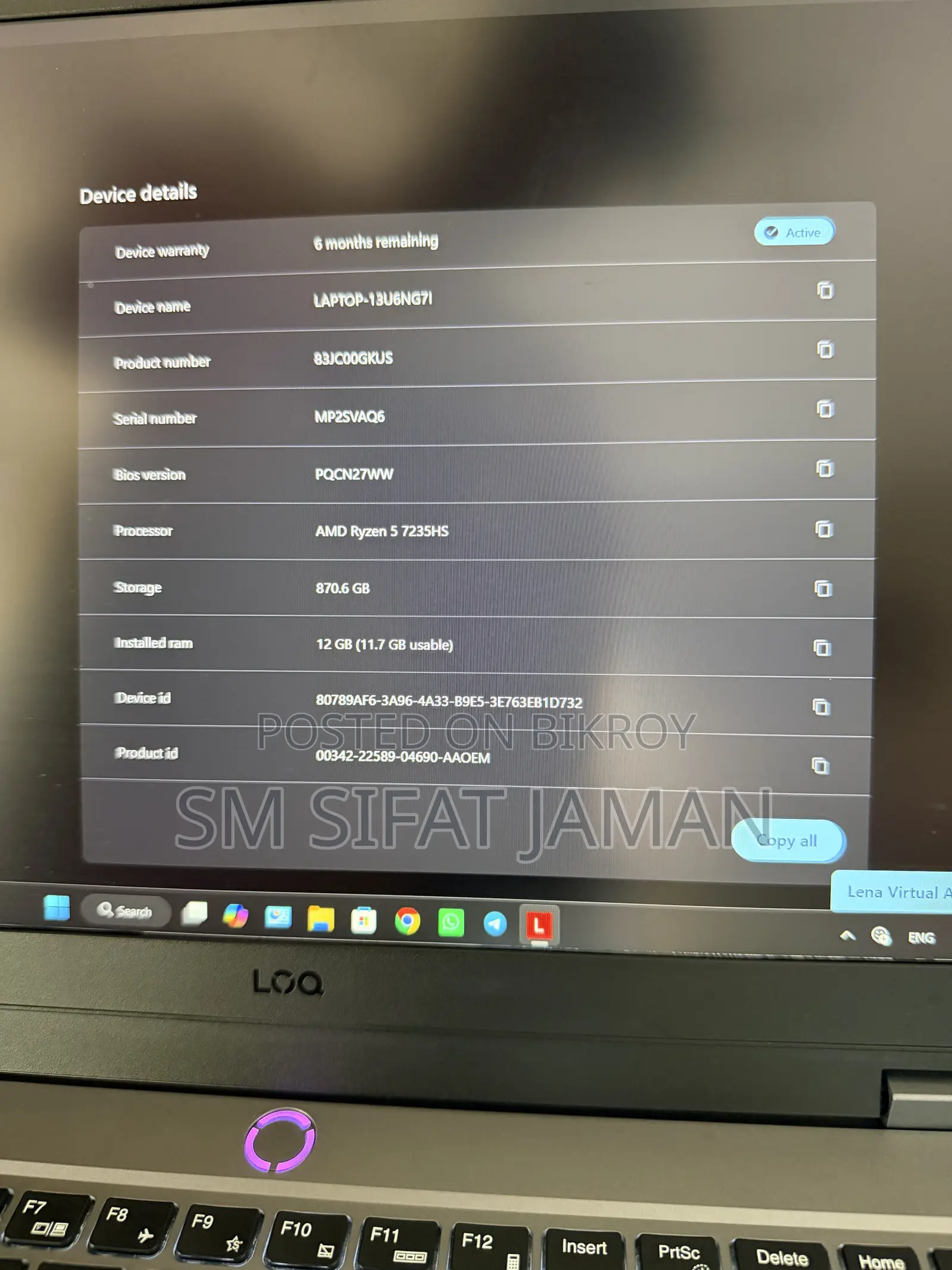 Laptop Lenovo LOQ 15ARP9 12GB AMD Ryzen 5 SSD 1T
