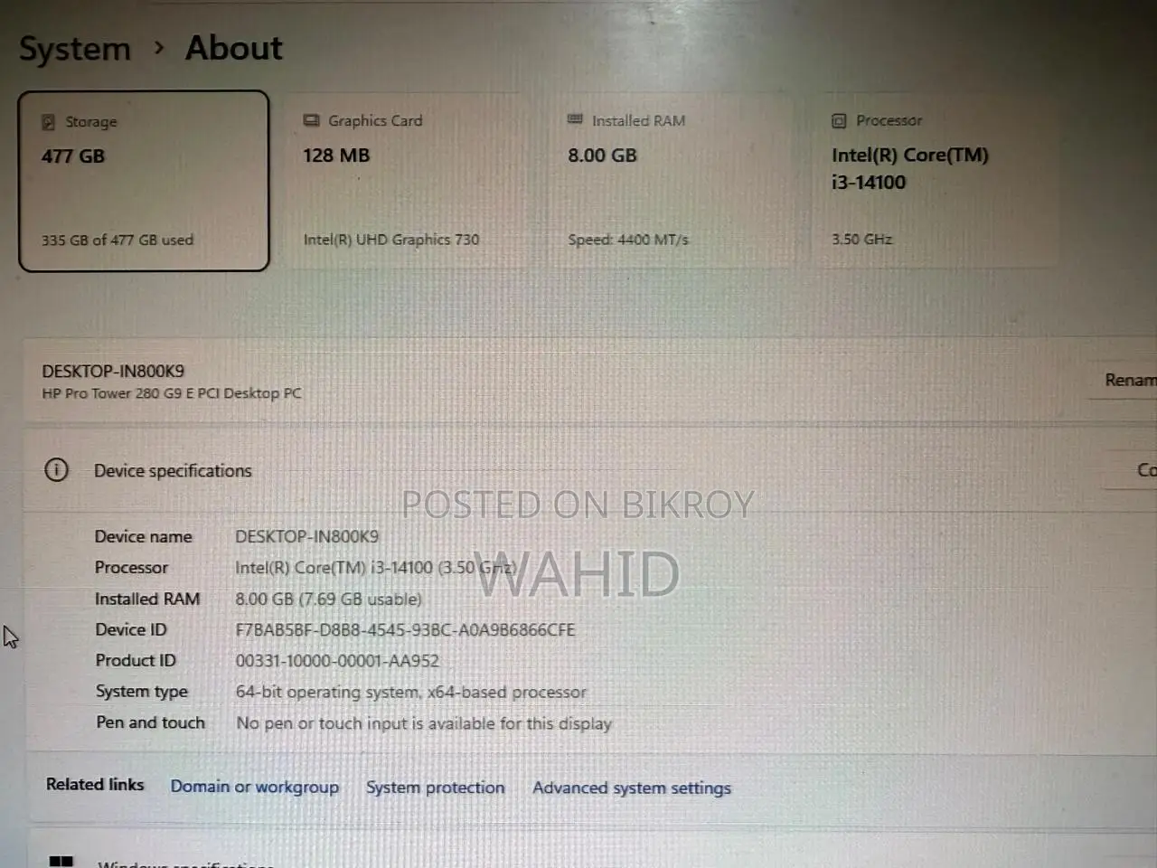 Desktop Computer HP 8GB Intel Core i3 SSD 500GB