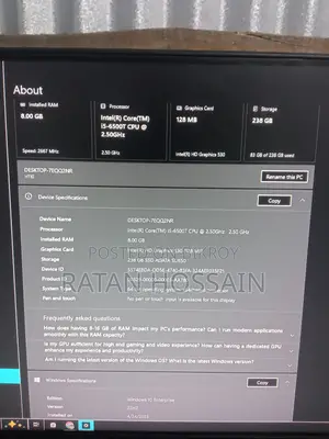 Desktop Computer Gigabyte GB-BACE-3160 8GB Intel Core I5 SSD 256GB