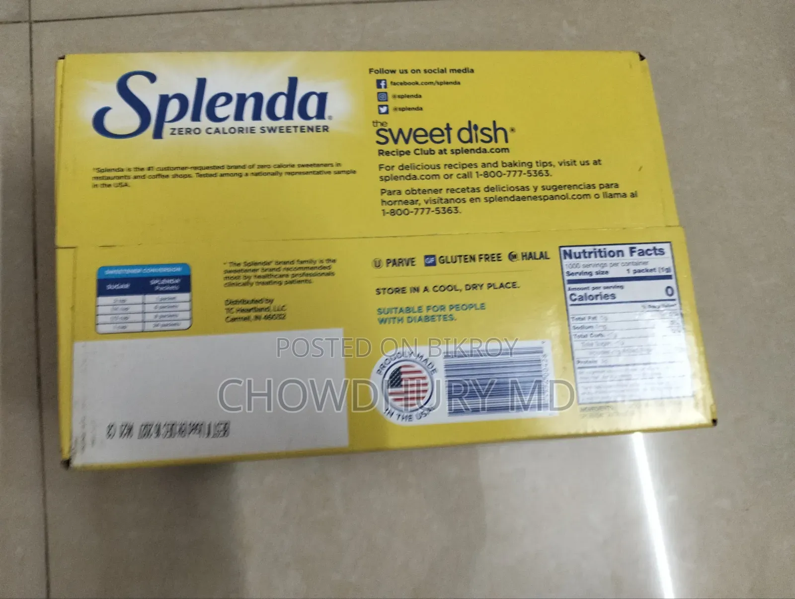 Splenda Zero Calorie Sweetener 1000 Packet (Imported for USA)