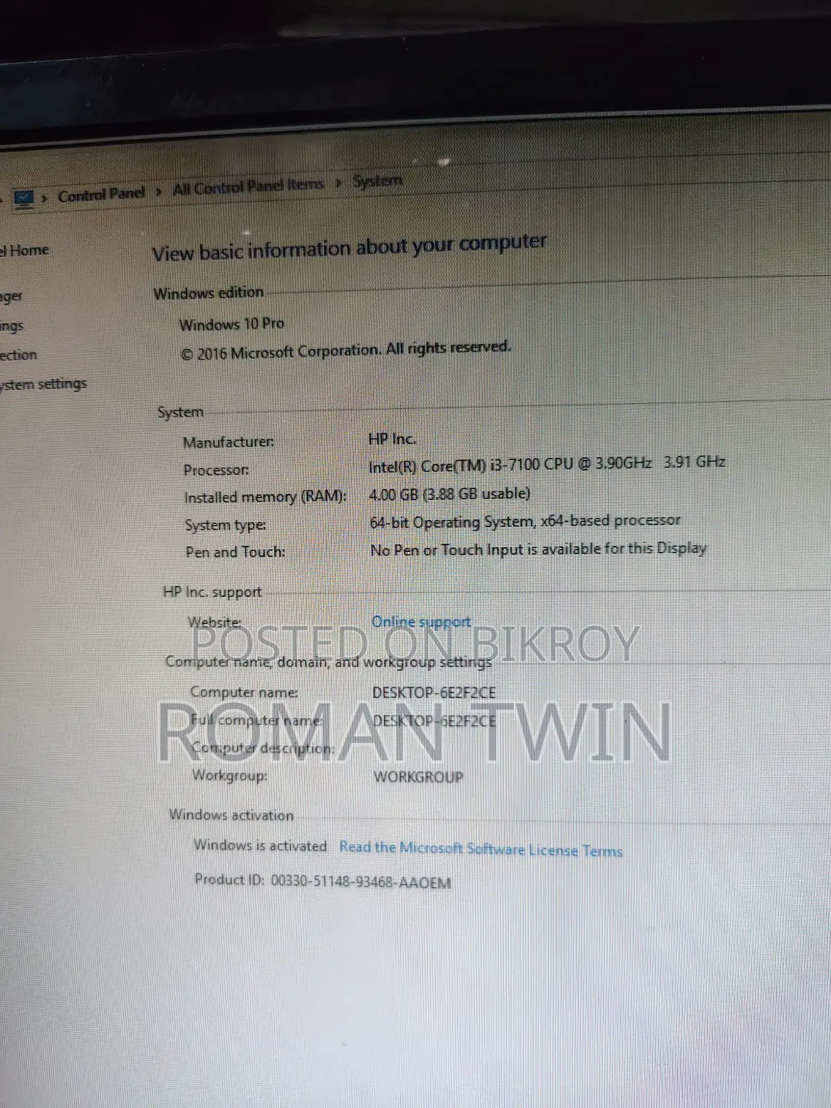 Desktop Computer HP 200 G4 22 All-in-One 4GB Intel Core I3 HDD 1T