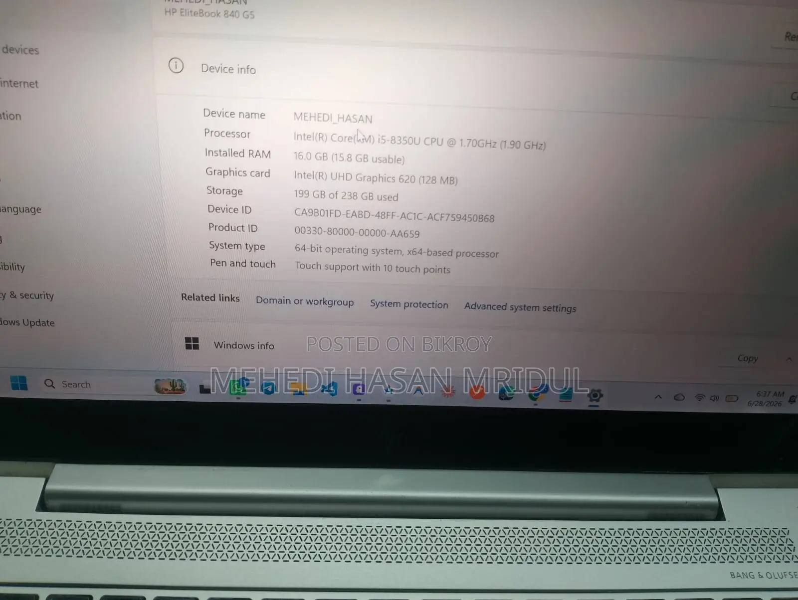 Laptop HP EliteBook 840 G5 16GB Intel Core i5 SSD 256GB