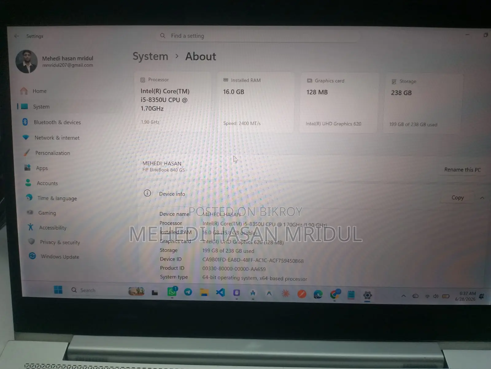 Laptop HP EliteBook 840 G5 16GB Intel Core i5 SSD 256GB