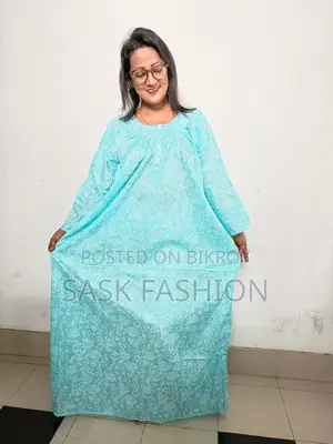 আকাশি কালার ফুলহাতা কটন ম্যাক্সি