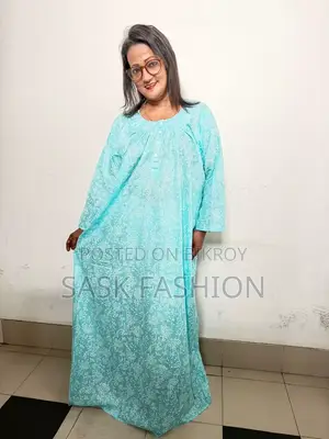 আকাশি কালার ফুলহাতা কটন ম্যাক্সি