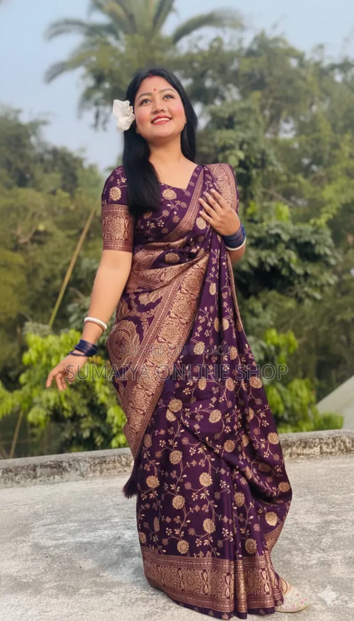 জাপানি সিল্ক স্কিন প্রিন্ট শাড়ি উইথ ব্লাউজ পিস